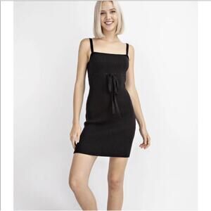 NWT Lelis black ribbed bodycon Spaghetti strap square neck dress With Ribbon Tie